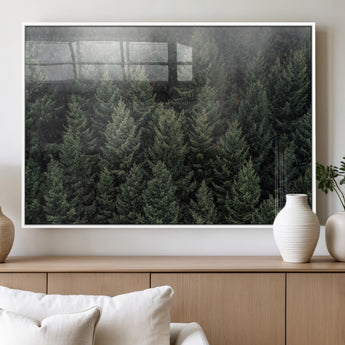 84059409-MGV-FP-36X24-3P_White-Forest Wall Art – Misty Evergreen Trees Canvas Print, Tranquil Nature Photography Decor for Bedroom, Living Room, Office, Cabin or