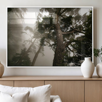 87969493-MGV-FP-36X24-3P_White-Forest Wall Art – Misty Tall Trees Canvas Print, Dramatic Woodland Photography Decor for Bedroom, Living Room, Office, Cabin,