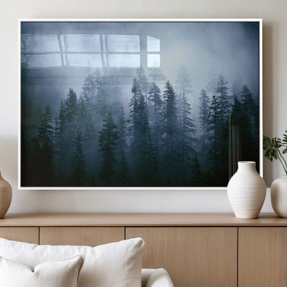 93439624-MGV-FP-36X24-3P_White-Forest Wall Art – Misty Pine Trees Canvas Print, Moody Nature Photography Decor for Bedroom, Living Room, Office, Cabin, Lodge or