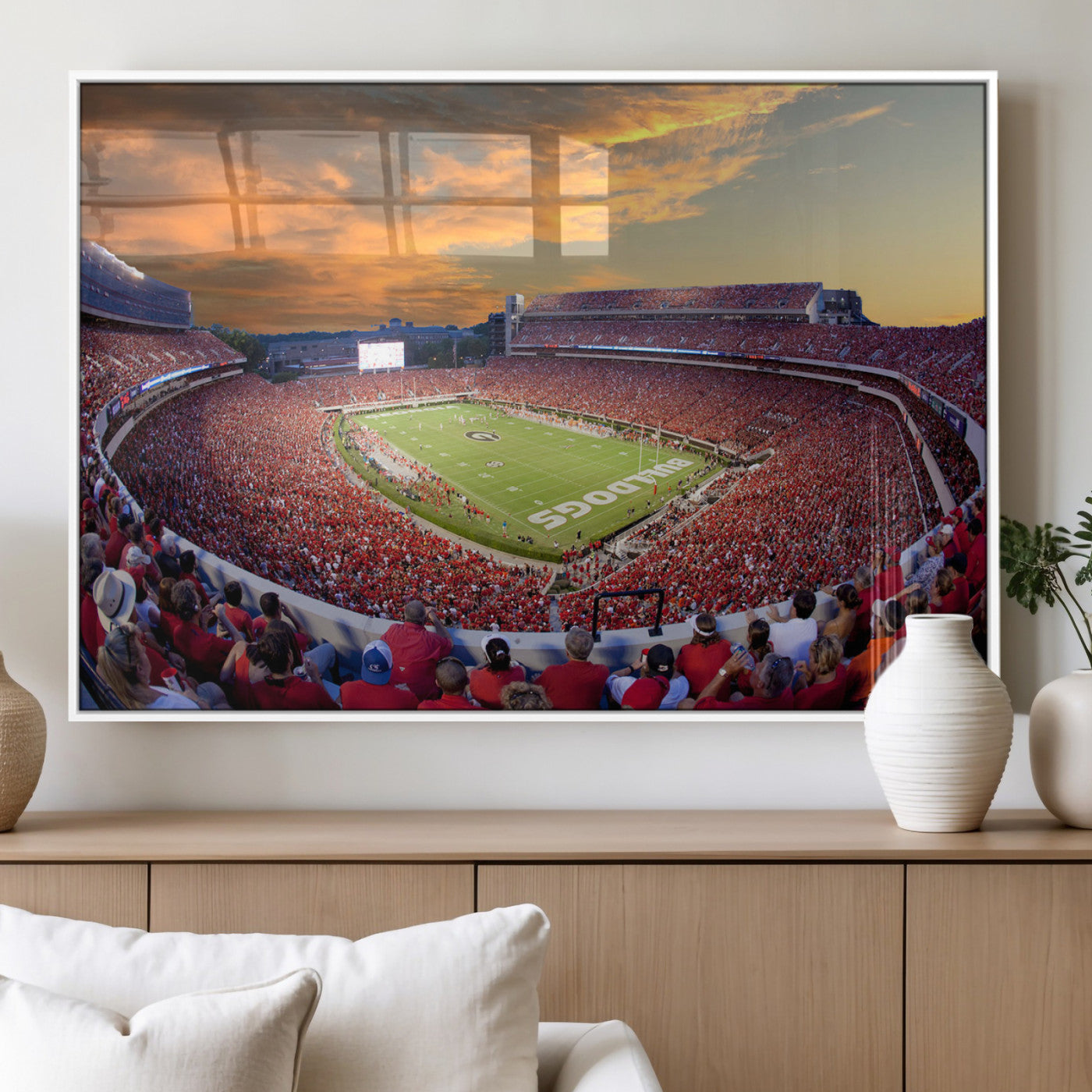 73680988-MGV-FP-36X24-3P_White-Sanford Stadium Wall Art – Georgia Bulldogs Football Sunset Game Canvas Print, College Sports Decor for Man Cave, Bar, Office, or