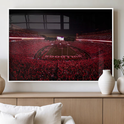 38331045-MGV-FP-36X24-3P_White-Sanford Stadium Wall Art – Georgia Bulldogs Football Red Night Game Canvas Print, Electric College Sports Decor for Man Cave or