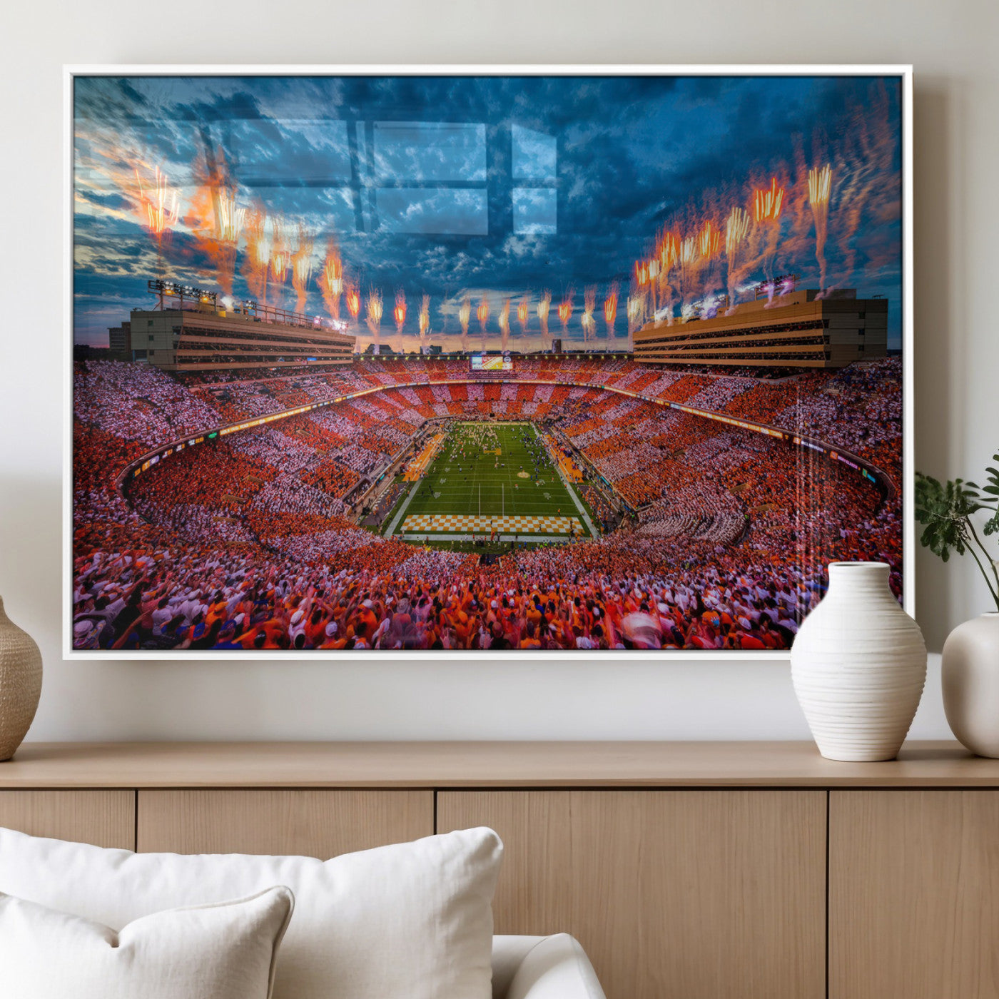 94266219-MGV-FP-36X24-3P_White-Neyland Stadium Wall Art – Panoramic Tennessee Volunteers Checkerboard Crowd Fireworks Canvas Print, Football Game Day Sports
