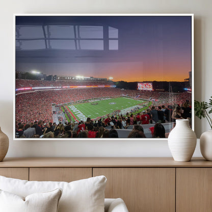 25139565-MGV-FP-36X24-3P_White-Sanford Stadium Wall Art – Panoramic Georgia Bulldogs Sunset Football Game Canvas Print, Red Crowd Sports Decor for Office, Man