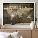 13394308-MGV-FP-36X24-3P_White-Personalized World Map Wall Art – Dark Rustic Vintage Adventure Travel Map with Custom Couple Names, Timeless Wall Decor for Home