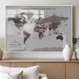 33204797-MGV-FP-36X24-3P_White-Personalized World Map Wall Art – Burgundy & Grey Adventure Travel Map with Custom Names, Romantic Wall Decor for Couples, Home or