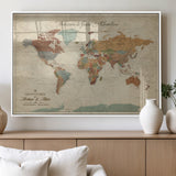 43497401-MGV-FP-36X24-3P_White-Personalized World Map Wall Art – Vintage Rustic Adventure Travel Map with Custom Couple Names, Welcome to Great Adventure Wall