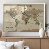 53442996-MGV-FP-36X24-3P_White-Personalized World Map Wall Art – Adventure Awaits Vintage Travel Map with Custom Couple Names, Rustic Wall Decor for Home,