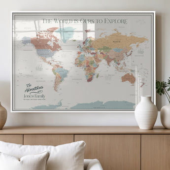 69180591-MGV-FP-36X24-3P_White-Personalized World Map Wall Art – Rustic Vintage Adventure Travel Map with Custom Family Names, Unique Wall Decor for Couples,