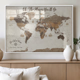 14140137-MGV-FP-36X24-3P_White-Personalized World Map Wall Art – Vintage Nautical Adventure Map with Ships and Compass, Rustic Sepia Tones for Travel Lovers and
