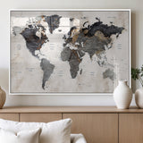 MGV-FP-36X24-3P - World Map Wall Art Canvas Print, Framed Rustic Map Art Picture Print, Antique Map Perfect Rustic Explorer Decor Artwork