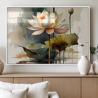 46359-MGV-FP-36X24-3P_White-Lotus Blossom Wall Art Canvas Print, Framed Water Lily Art Picture Print, Zen Flower Perfect Zen Botanical Decor Artwork
