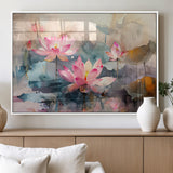 18414-MGV-FP-36X24-3P_White-Pink Lotus Wall Art Canvas Print, Framed Water Lily Art Picture Print, Dreamy Floral Perfect Dreamy Botanical Decor Artwork