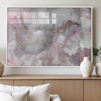 16416-MGV-FP-36X24-3P_White-Blush Marble Wall Art Canvas Print, Framed Rose Gold Art Picture Print, Pink Cloudy Perfect Modern Glam Decor Artwork