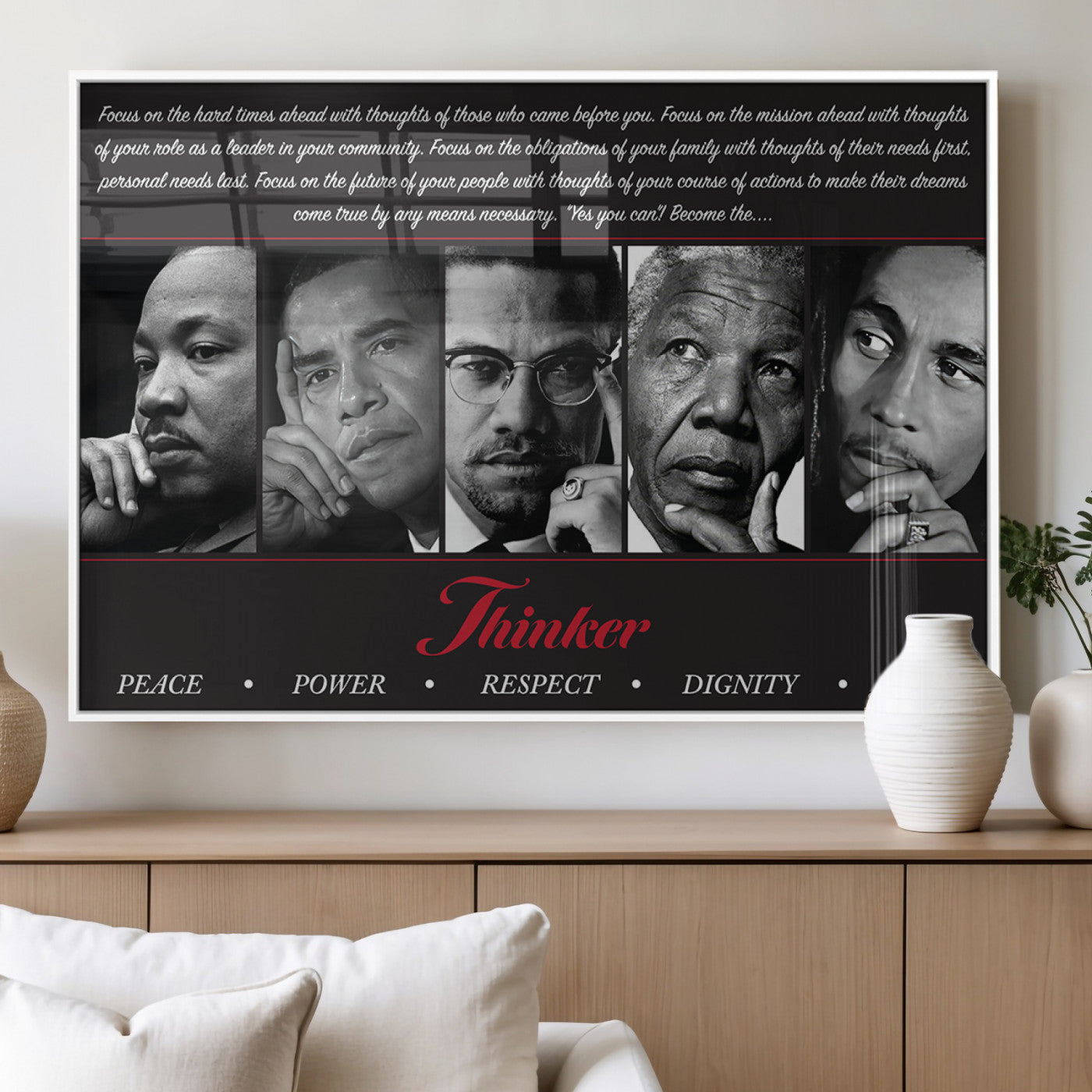 45112-MGV-FP-36X24-3P_White-Black Icons Wall Art Canvas Print, Framed Thinker Art Picture Print, Motivational Quote Perfect Cultural Modern Decor Artwork