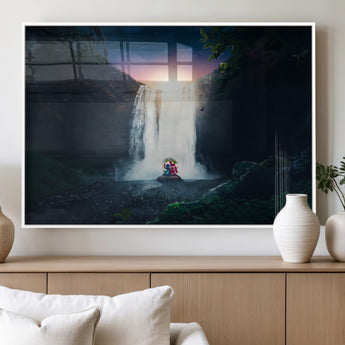 56359-MGV-FP-36X24-3P_White-Lilo Stitch Wall Art Canvas Print, Framed Stitch Angel Art Picture Print, Cartoon Waterfall Perfect Tropical Fantasy Decor Artwork