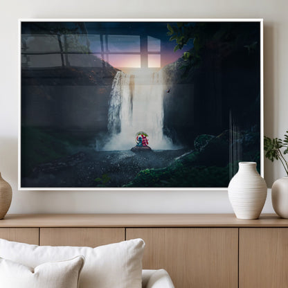 56359-MGV-FP-36X24-3P_White-Lilo Stitch Wall Art Canvas Print, Framed Stitch Angel Art Picture Print, Cartoon Waterfall Perfect Tropical Fantasy Decor Artwork