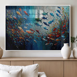 89626-MGV-FP-36X24-3P_White-Fish Swarm Wall Art Canvas Print, Framed Abstract Ocean Art Picture Print, Underwater Life Perfect Vibrant Coastal Decor Artwork