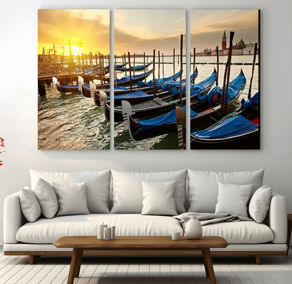 25872-MGV-CV-36X24-Venetian Gondola Dock Wall Art – Serene Sunset Canal Canvas Print, Tranquil Water Travel Decor for Office, Living Room, or Man