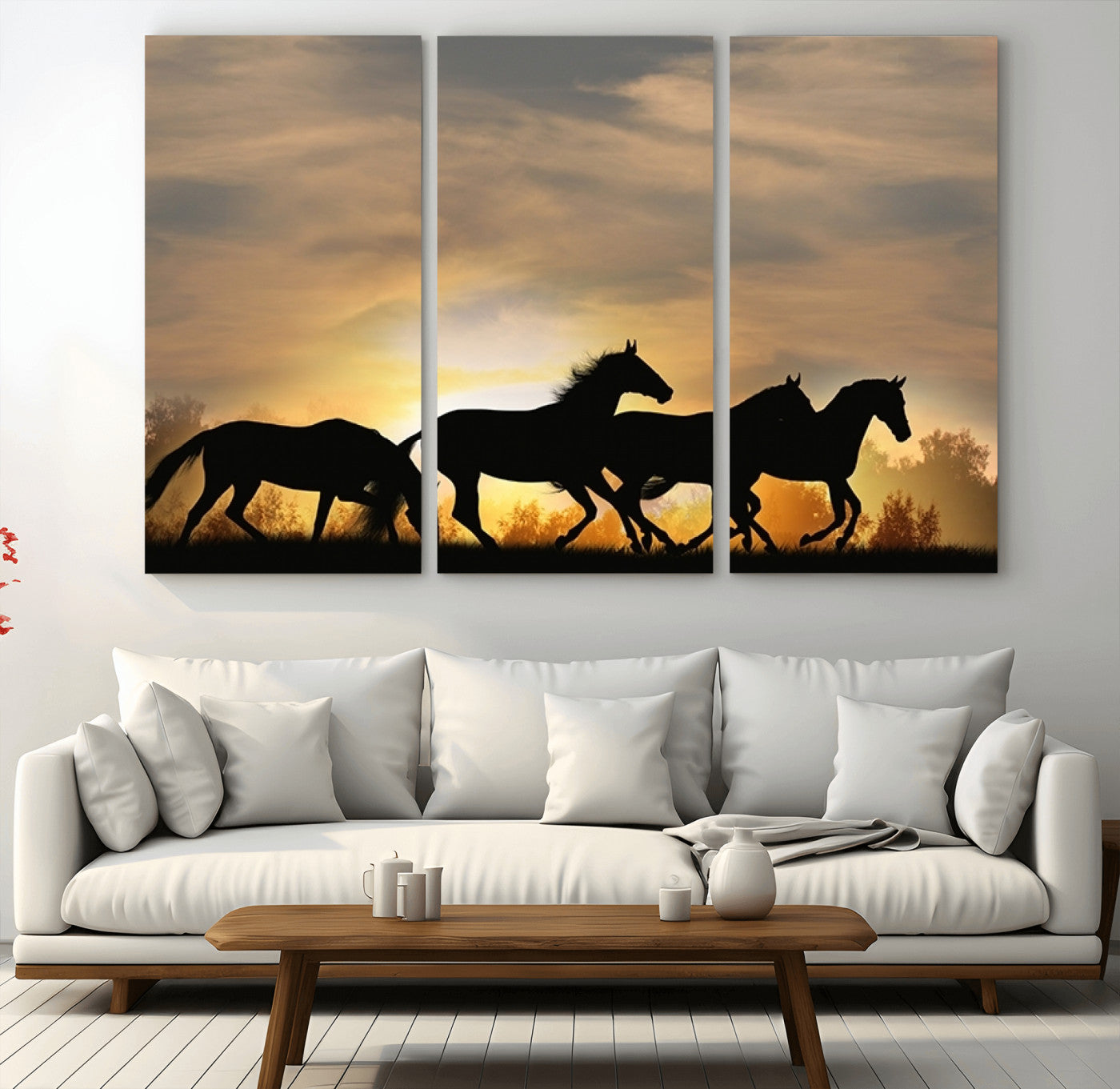 16620-MGV-CV-36X24-Sunset Stallions Wall Art – Silhouetted Horses Running Canvas Print, Nature’s Rhythm, Perfect for Living Room, Office, or Man Cave