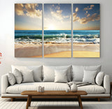 13139-MGV-CV-36X24-Sunrise Beach Wall Art – Ocean Waves and Golden Sand Canvas Print, Coastal Home Decor for Living Room, Bedroom, or Office