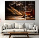 92305-MGV-CV-36X24-Whiskey & Cigar Wall Art – Moody Whiskey and Cigar Canvas Print, Sophisticated Bar or Home Lounge Decor for Office, Man Cave or