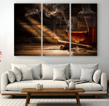 92305-MGV-CV-36X24-Whiskey & Cigar Wall Art – Moody Whiskey and Cigar Canvas Print, Sophisticated Bar or Home Lounge Decor for Office, Man Cave or