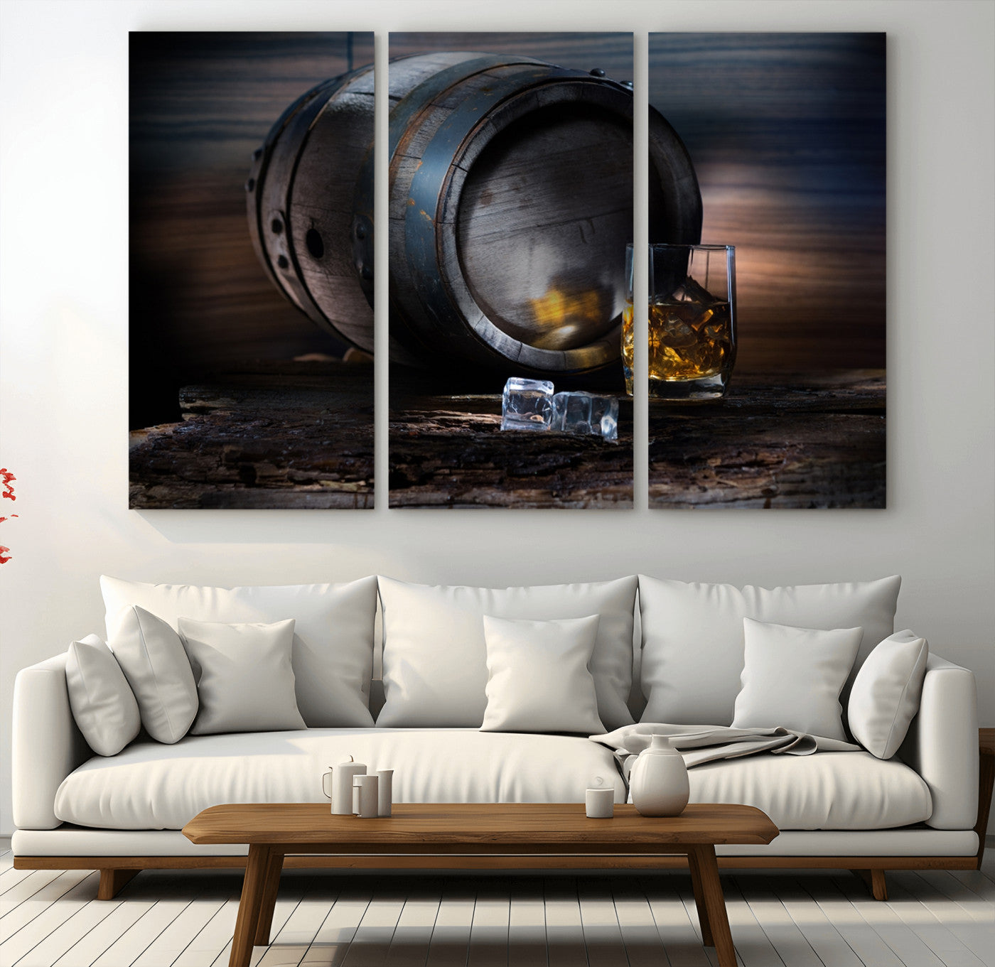 78049-MGV-CV-36X24-Whiskey Barrel Wall Art – Rustic Whiskey Barrel and Glass with Ice Canvas Print, Classic Bar or Lounge Decor for Home, Office, or