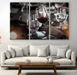 75513-MGV-CV-36X24-Elegant Wine Toast Wall Art – Close-Up Red Wine Glass at Dinner Table Canvas Print, Sophisticated Dining Room or Bar Decor