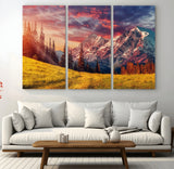 83947-MGV-CV-36X24-Sunset Mountain Landscape Wall Art – Panoramic Alpine Meadow and Snow Capped Peaks Canvas Print, Nature Scenic Decor for Home,