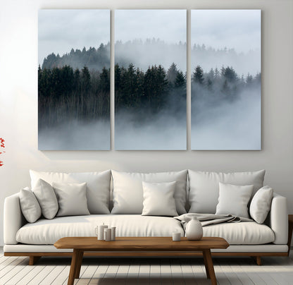 42596-MGV-CV-36X24-Misty Forest Wall Art – Atmospheric Pine Trees Canvas Print, Nature Landscape Decor for Living Room, Bedroom, Office, or Cabin