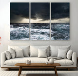 42607-MGV-CV-36X24-Stormy Ocean Wall Art – Dramatic Sea and Sky Canvas Print with Sun Rays, Moody Nature Decor for Living Room, Office, Bedroom or