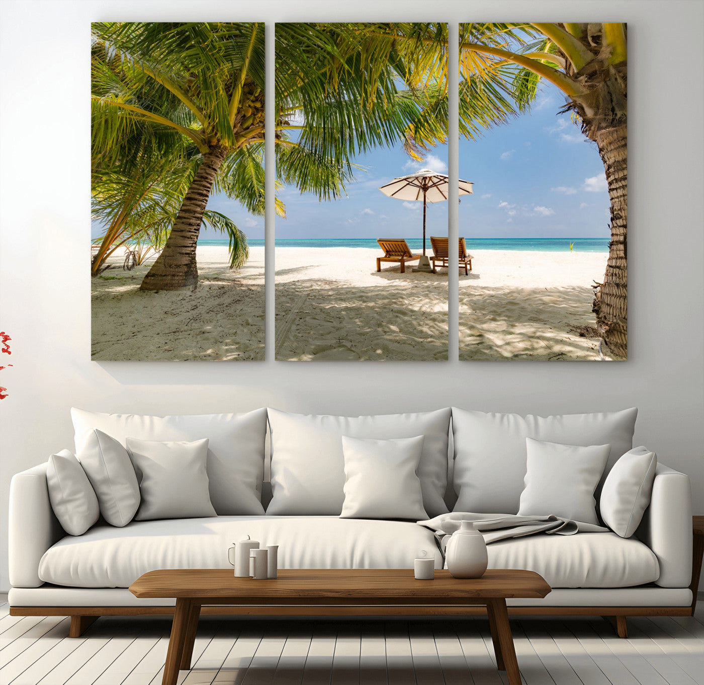 83601-MGV-CV-36X24-Tropical Beach Wall Art – Serene Palm Trees and Lounge Chairs Canvas Print, Relaxing Coastal Decor for Living Room, Bedroom or