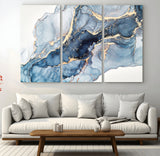 33782-MGV-CV-36X24-Abstract Marble Wall Art – Blue & Gold Fluid Painting Canvas Print, Modern Home Decor for Living Room, Bedroom or Office