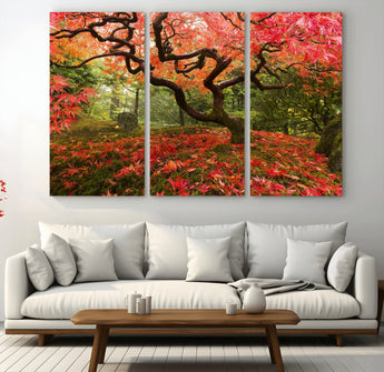 73343-MGV-CV-36X24-Autumn Maple Wall Art – Panoramic Vibrant Red Maple Tree Canvas Print, Seasonal Nature Decor for Office, Living Room or Garden