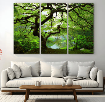 18094-MGV-CV-36X24-Emerald Canopy Wall Art – Panoramic Lush Green Tree Canvas Print, Serene Nature Decor for Office, Living Room or Meditation Space