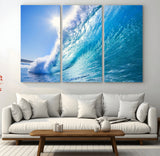 37494-MGV-CV-48X32-3P-Ocean Wave Canvas Art – Stunning Blue Wave Photography, Coastal Wall Decor for Living Room, Bedroom or Office