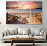 78111-MGV-CV-48X32-3P-Sunset Pathway Wall Art – Panoramic Coastal Canvas Print, Tranquil Beach Decor for Living Room, Office or Bedroom