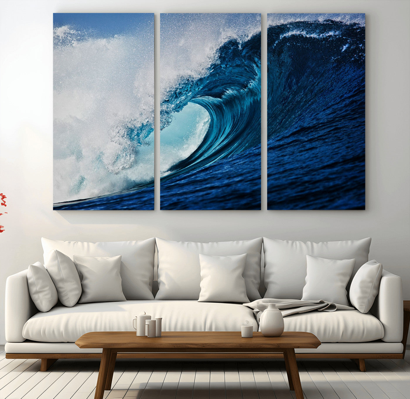 89502-MGV-CV-48X32-3P-Powerful Ocean Wave Wall Art – Panoramic Blue Sea Wave Canvas Print, Coastal Surf Photography Artwork for Living Room, Bedroom, or