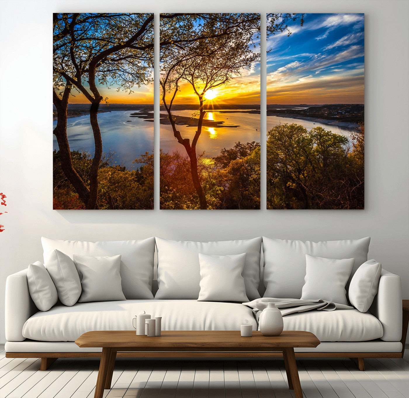 71863-MGV-CV-36X24-Lake Sunset Wall Art – Scenic Nature Canvas Print with Trees and Golden Sky, Serene Landscape Decor for Living Room, Bedroom or