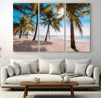 98175-MGV-CV-36X24-Tropical Palm Beach Wall Art – Relaxing Ocean Shore Canvas Print with Palm Trees, Coastal Summer Decor for Living Room, Bedroom or