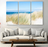 96913-MGV-CV-48X32-3P-Coastal Dunes Wall Art – Serene Beach Grass and Blue Ocean Canvas Print, Relaxing Seaside Nature Decor for Living Room, Bedroom or