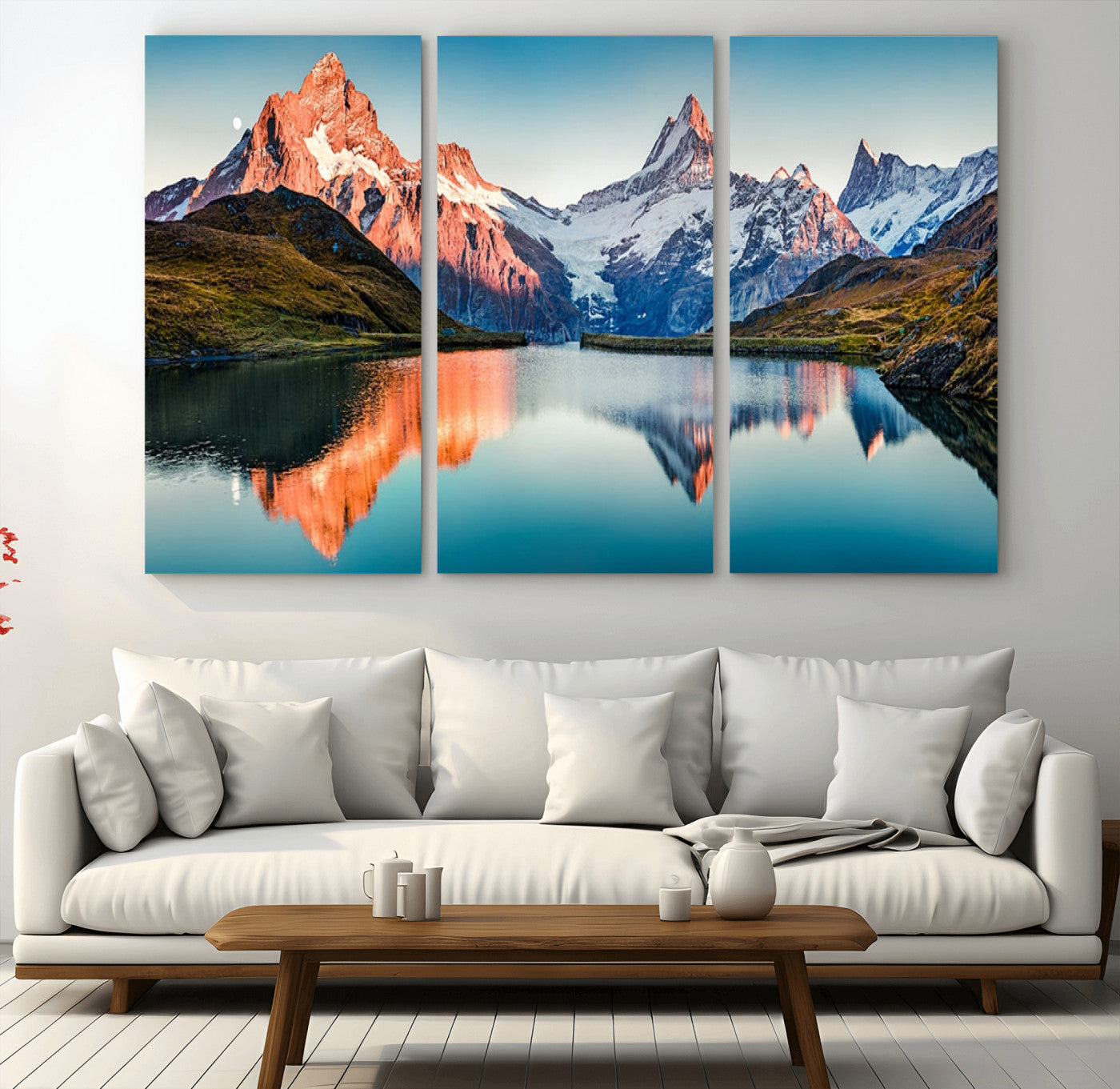 88453-MGV-CV-36X24-Mountain Lake Wall Art – Snow-Capped Peaks Reflected in Alpine Water Canvas Print, Nature Landscape Wall Decor for Living Room or