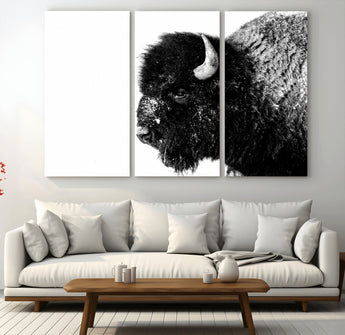 68780-MGV-CV-36X24-Bison Close-Up Wall Art – Black and White Buffalo Canvas Print, Rustic Wildlife Photography Decor for Living Room, Office, or