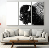 68780-MGV-CV-48X32-3P-Bison Close-Up Wall Art – Black and White Buffalo Canvas Print, Rustic Wildlife Photography Decor for Living Room, Office, or