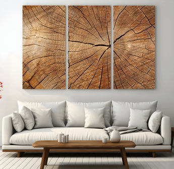 61710-MGV-CV-48X32-3P-Tree Rings Wall Art – Rustic Wood Grain Canvas Print of Tree Trunk Cross Section, Nature Inspired Decor for Cabin, Office, Living