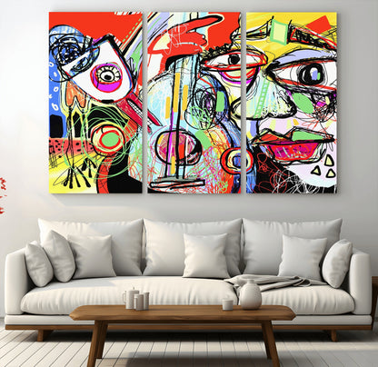 37796-MGV-CV-48X32-3P-Picasso Style Wall Art Canvas Print, Framed Picasso Art Picture Print, Picasso Cubism Perfect Modern Abstract Decor Artwork