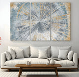 17631-MGV-CV-48X32-3P-Radiant Burst Wall Art – Abstract Sunburst Canvas Print in Blue and Gold, Modern Geometric Painting for Living Room, Office or