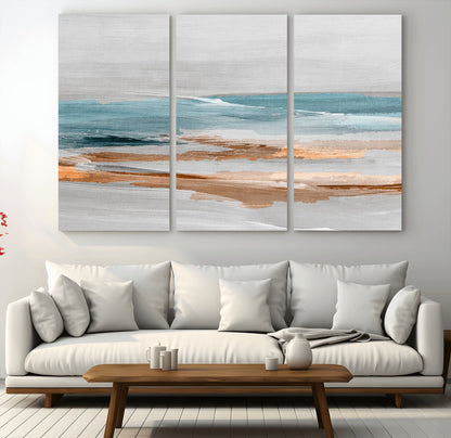 23430-MGV-CV-48X32-3P-Abstract Coastal Wall Art – Modern Ocean Horizon Canvas Print, Minimalist Beach Scene Painting for Bedroom, Living Room, Office or