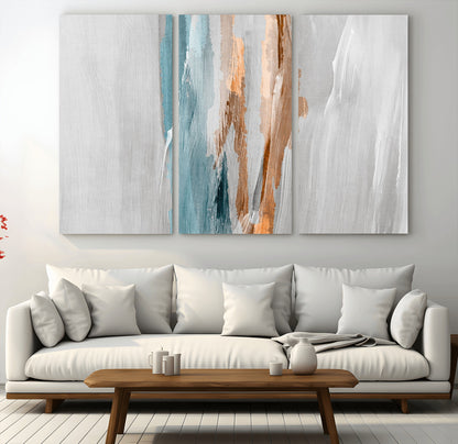 66154-MGV-CV-48X32-3P-Abstract Brushstroke Wall Art – Modern Teal and Gold Canvas Print, Minimalist Contemporary Painting for Living Room, Bedroom, or