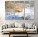 72354-MGV-CV-48X32-3P-Blue and Gold Abstract Wall Art – Modern Minimalist Canvas Print, Textured Contemporary Painting for Living Room, Bedroom, or